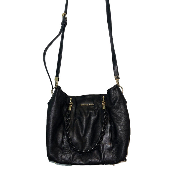 MICHAEL KORS ❤️ Black Leather Satchel Bag with MK Bag Charm - Picture 4 of 10